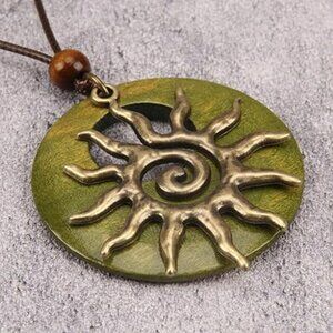 Boho SUN Necklace with Leather Chain Bohemian Jewelry Really Cool !!